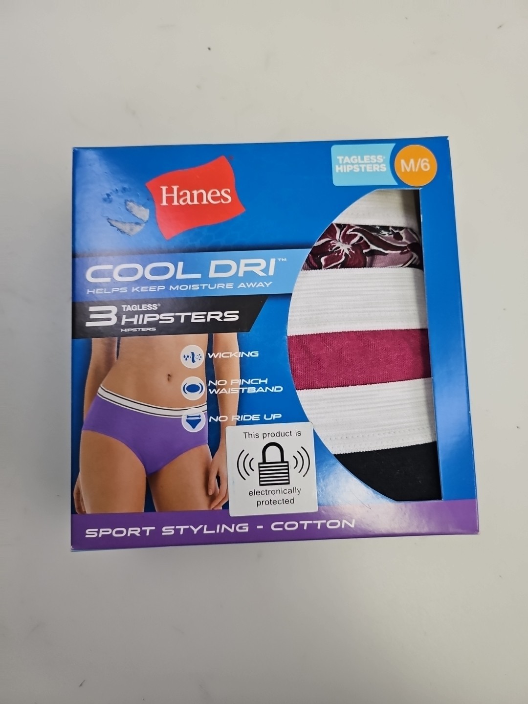 Hanes Women’s Cool Dri Hipster Panties Tagless Wicking No Ride Up 3 pair Sz M/6