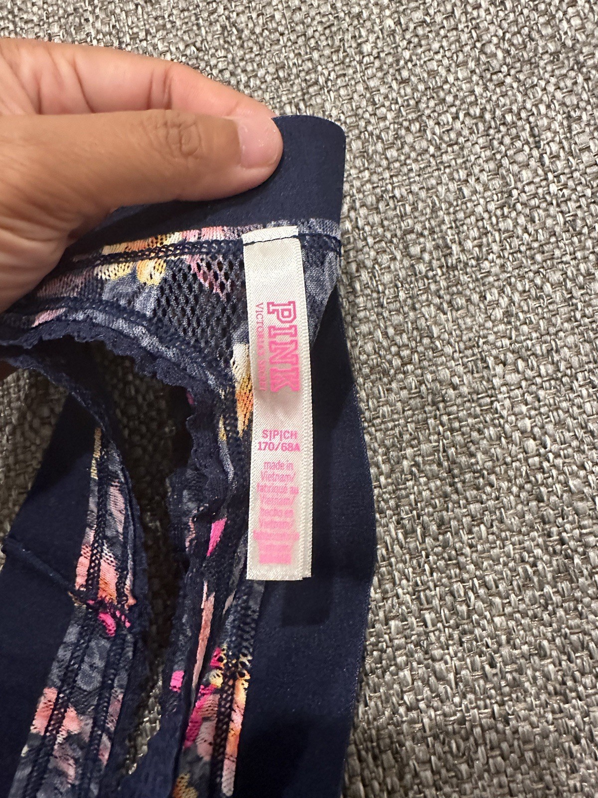 PINK Victoria’s Secret Thong Panty Navy Blue Small (tag On Plastic Bag)