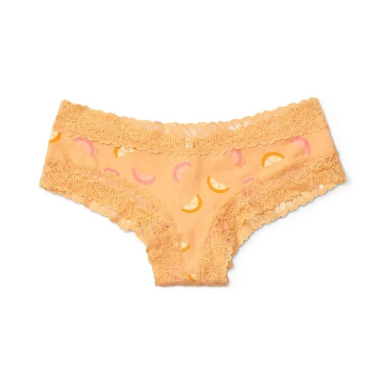 Victoria’s Secret PINK Lace-trim Cheeky Panty Orange Lemon Citrus NWT S