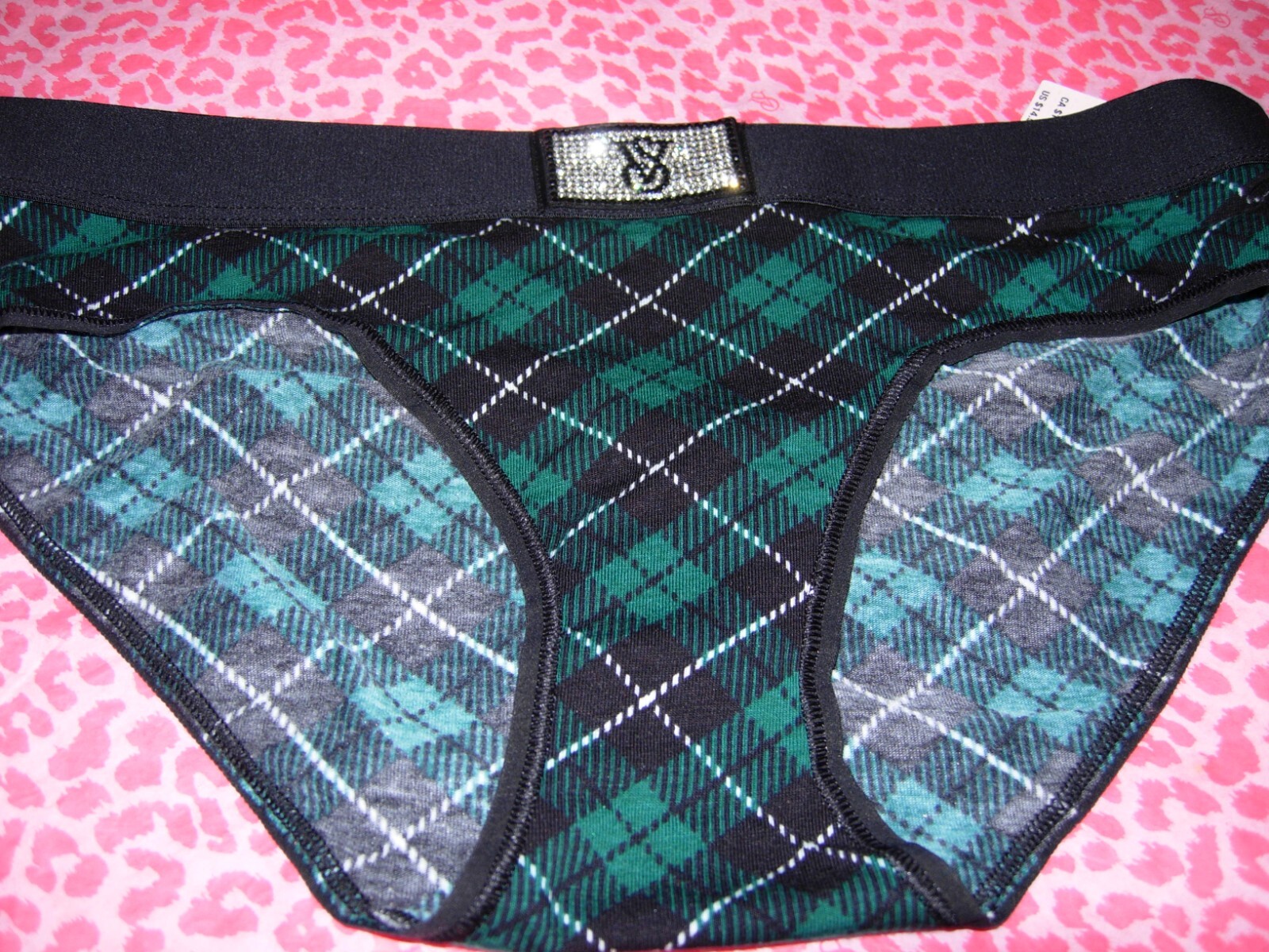 Victoria’s Secret Sexy Shine Patch Hiphugger Panties Smooth Panty LOGO Plaid NWT
