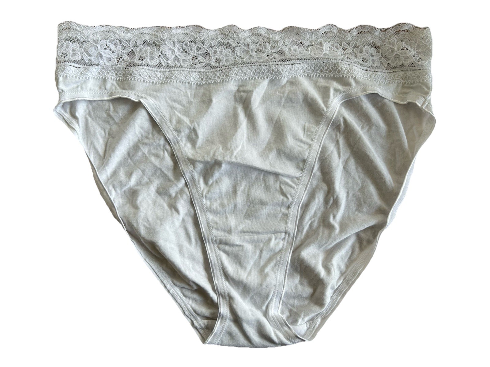 Ex M&S white cotton rich lace waist high leg knickers Size 12 New