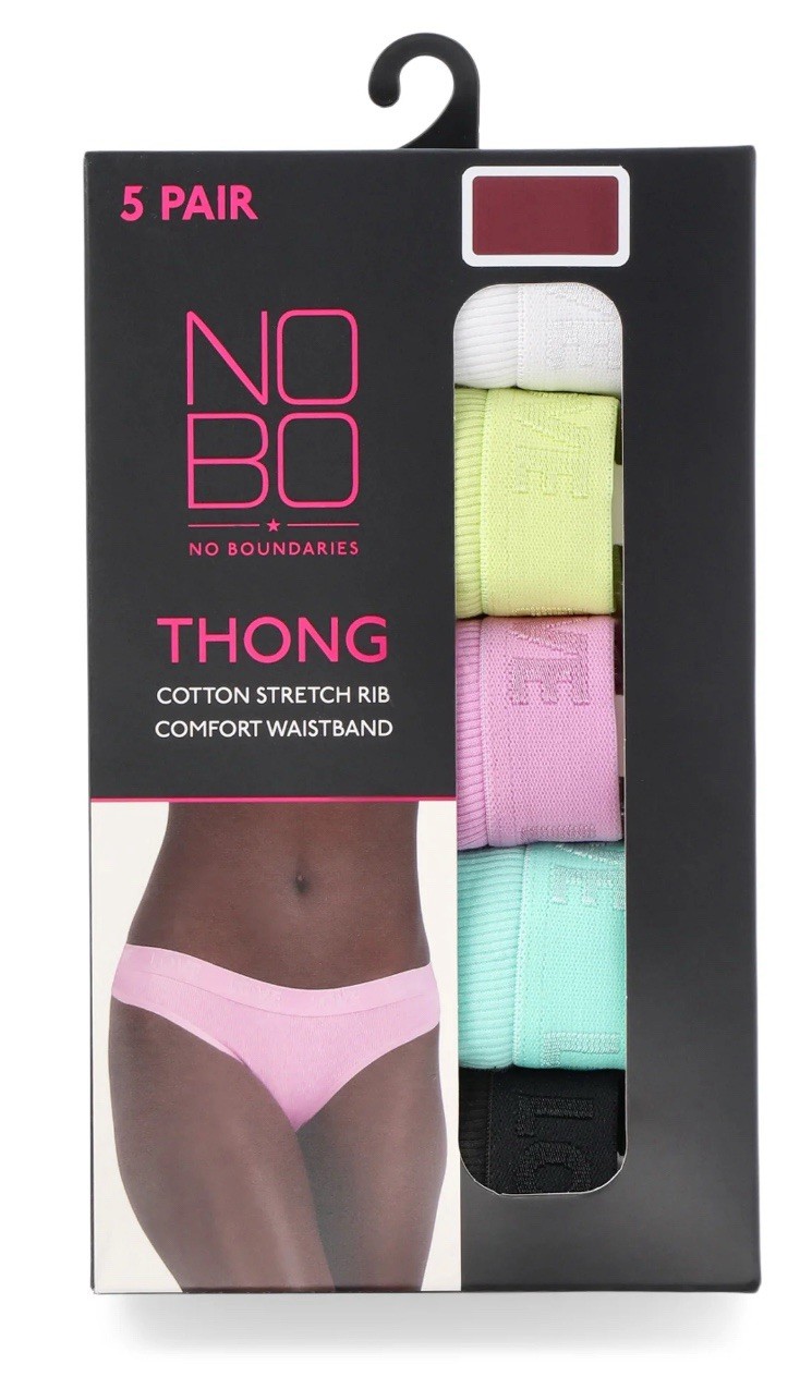 Lot (2) No Boundaries XXL (19) Thong Panties Cotton Stretch 5 Pair (10 Total)