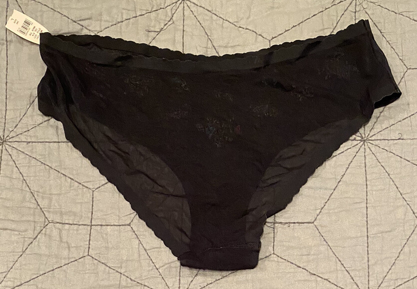 Vtg NWT Victoria Secret L Sheer Black Floral Angels Embrace Low Rise Hiphugger