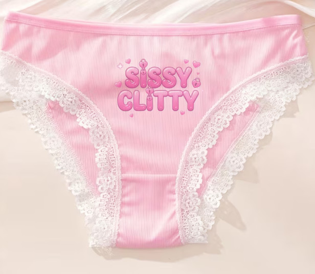 Bimbo sissy Ice Fiber Fabric Comfortable Pink Lace Trim Triangle Panties
