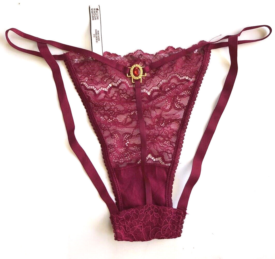 Victoria’s Secret Bling Jewel Stone Lace Cheekini Tanga Panty Berry XL NWT
