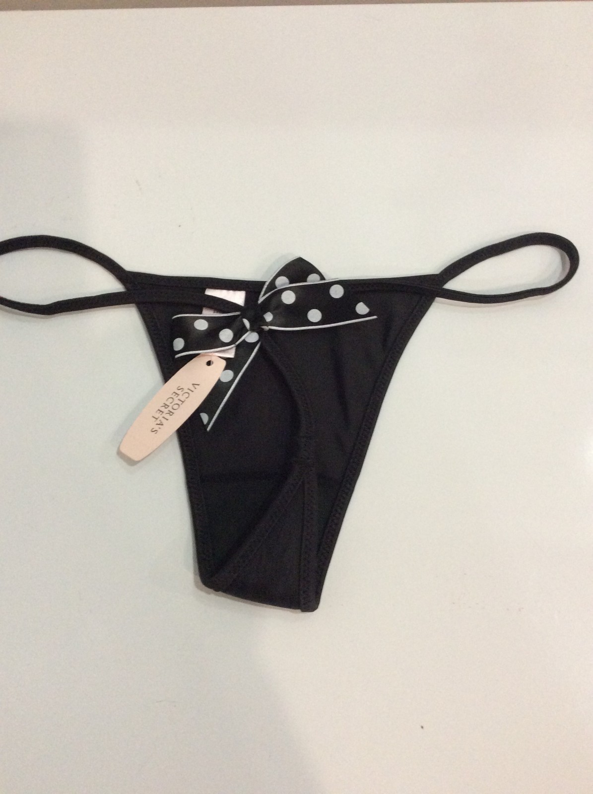 Vintage 2004 Victoria Secret Black Backless Bow V String Size Small