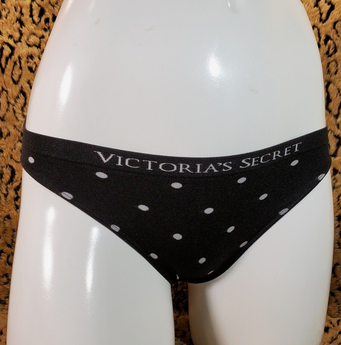 Victoria’s Secret Logo Waistband Black Polka Dots Bikini Panty XS NWT Sexy