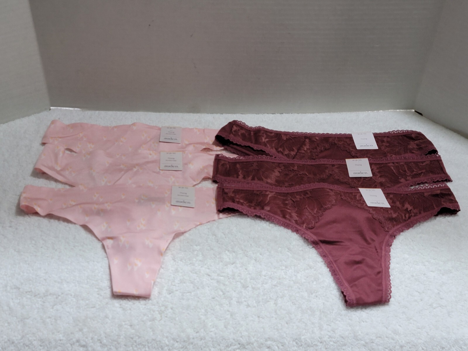 NWTS 6 PAIRS OF AUDEN SEXY THONG PANTIES PINK / WINE SIZE MEDIUM (8-10)