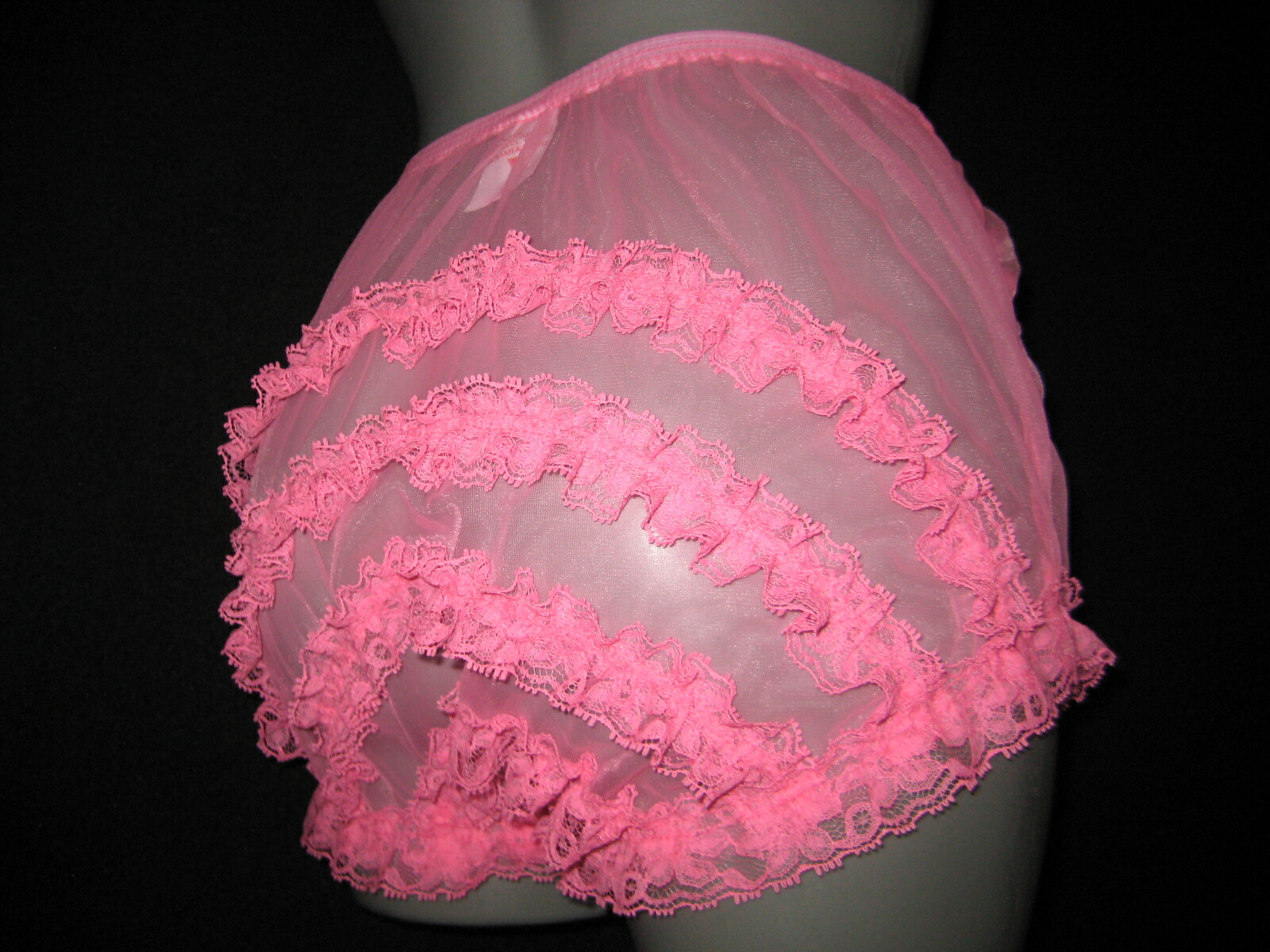 VINTAGE STYLE SHEER HOT PINK CAN CAN NYLON RUFFLE PANTIES M-l-