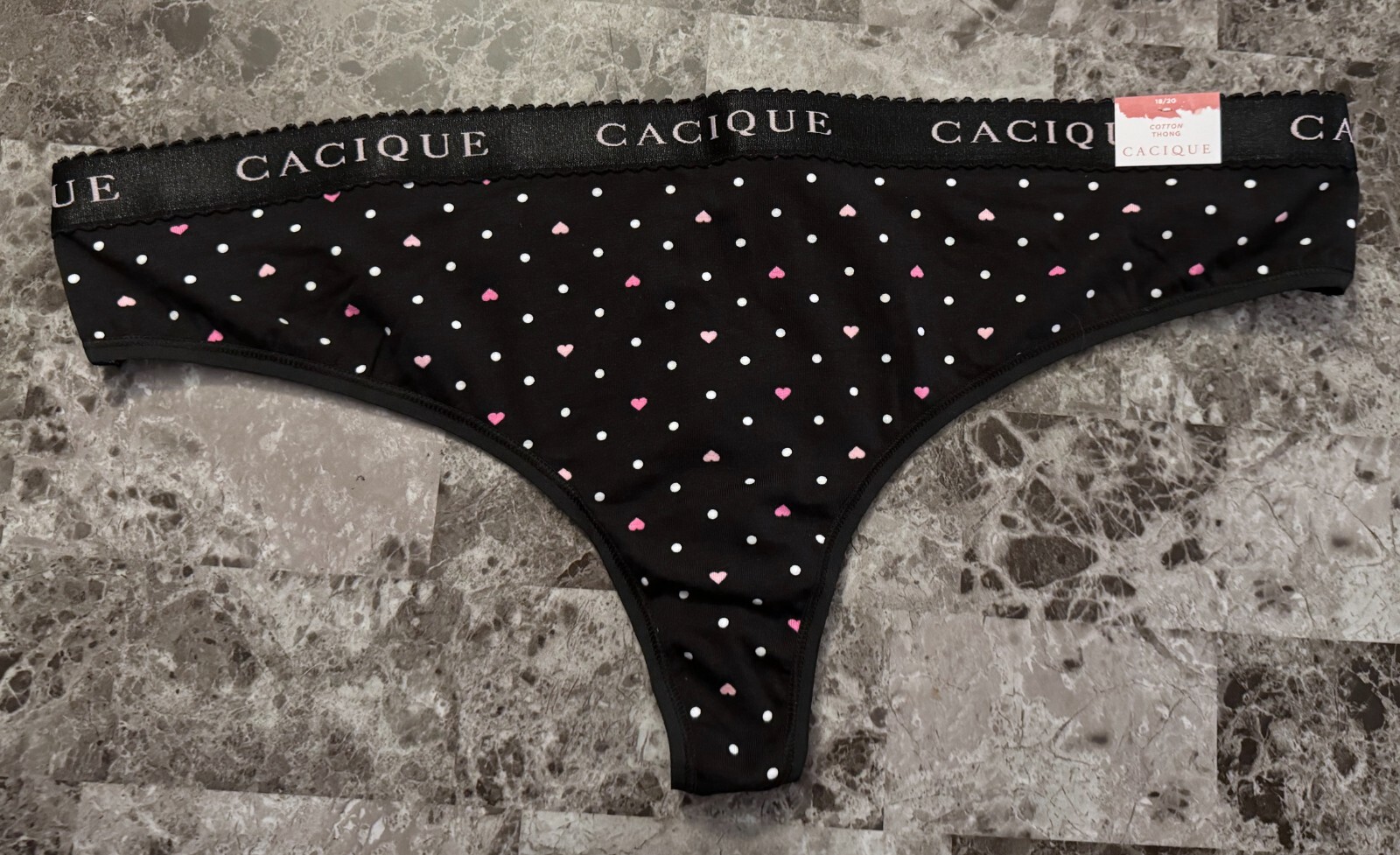 NWT CACIQUE LANE BRYANT 18/20 PINK HEART POLKA DOT THICK LOGO BAND THONG PANTIES