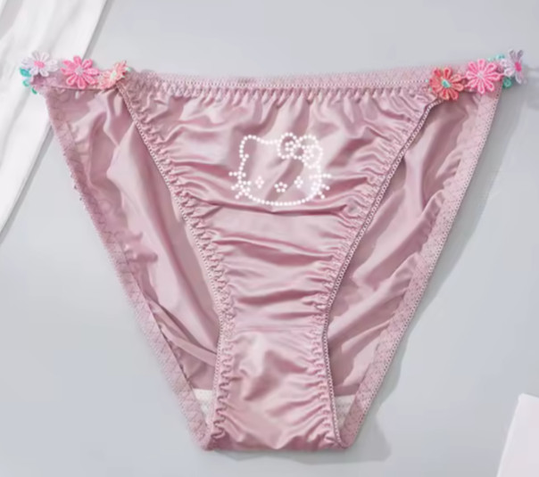 Women’s Sanrio Anime Hello Kitty Y2K Silky Satin Rhinestone Bikini Brief XL