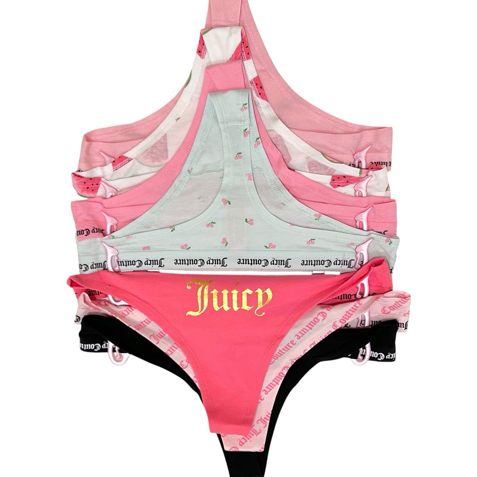 NWT Juicy Couture 7-Pack Thong Panties MED Watermelon Cherries Cotton Spandex