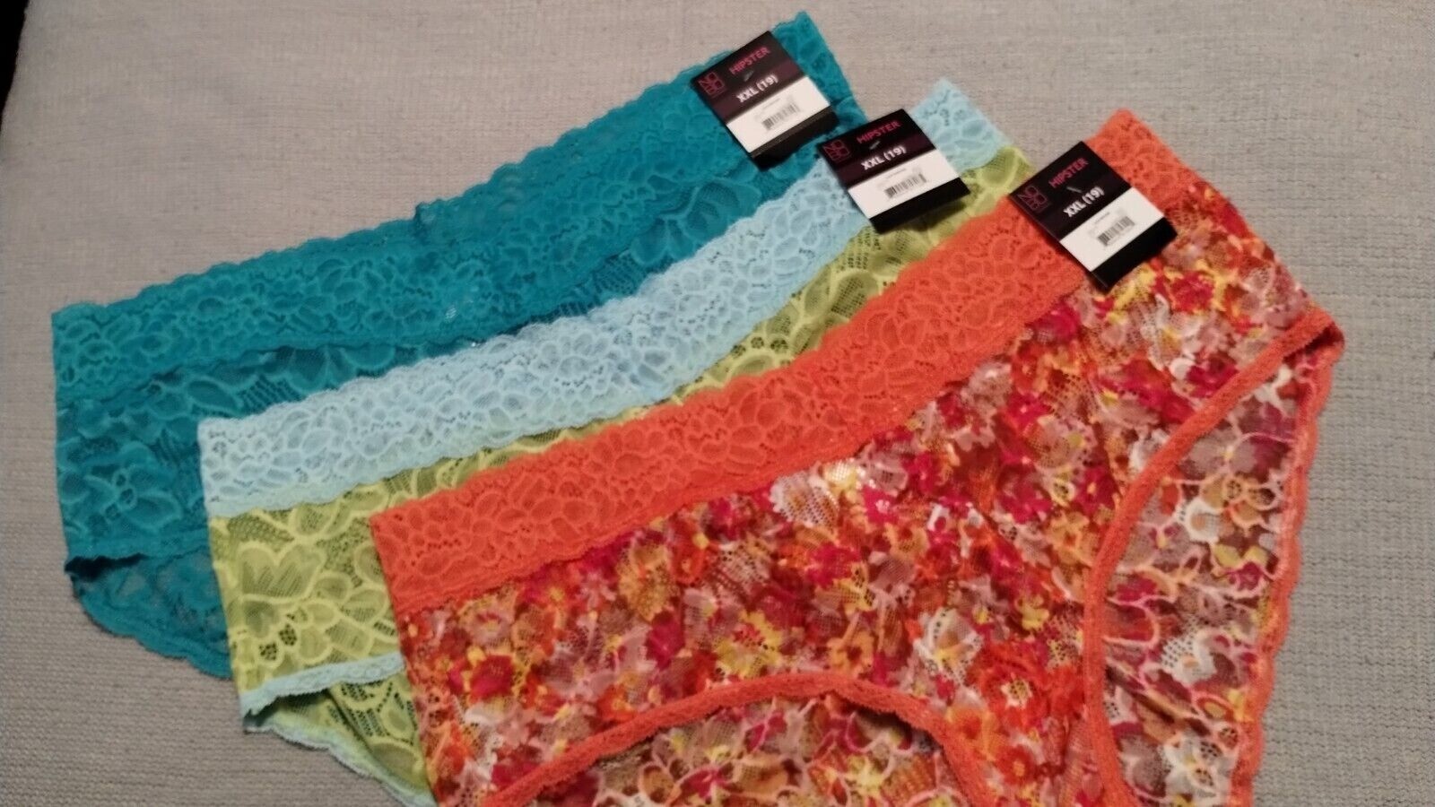NOBO No Boundaries XXL 3 Pair Lace Hipster Panties Orange Floral Teal Green