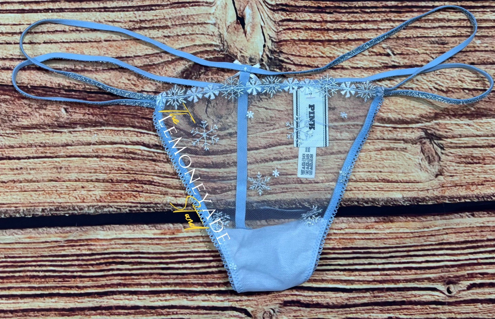 Victoria’s Secret PINK Wink Snowflake Bling Glitter Strappy V-String Thong L