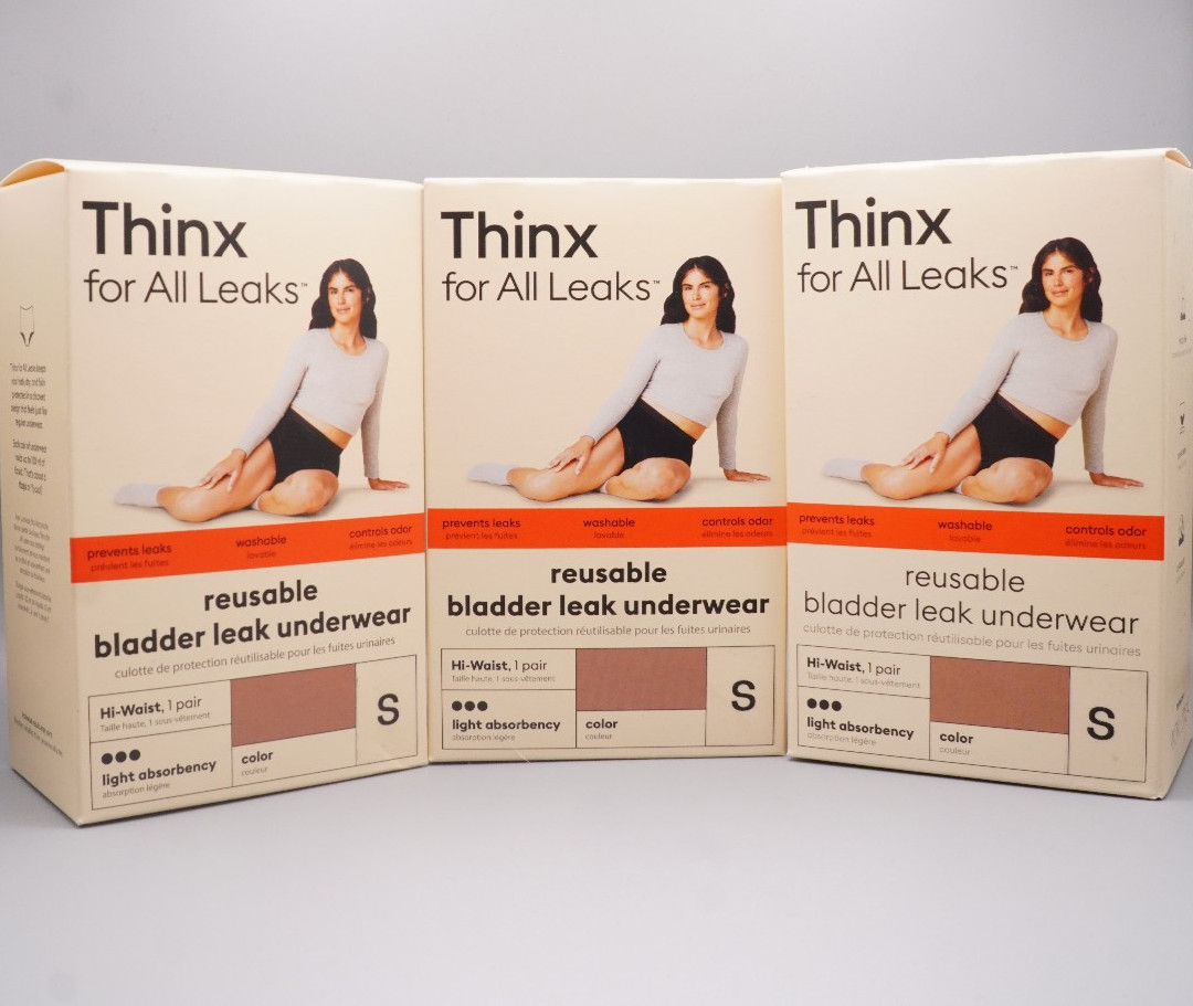 Thinx Reusable Period Underwear, Size Small, Light Absorbency, Brown, 3 Pack!