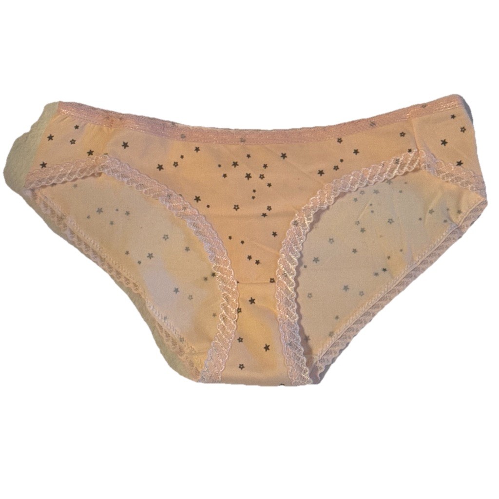 Women’s Bikini Panties 6-Pack Size SM/MED Pink Star Print Lace Trim Stretch