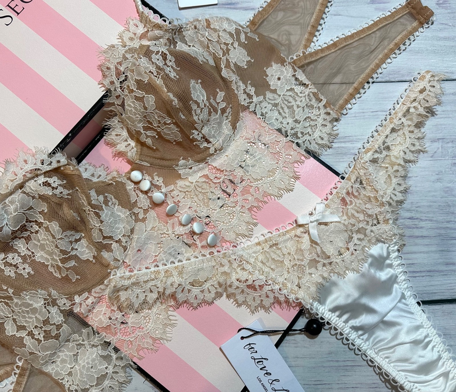 For Love And Lemons Faye Lace Thong Panty White Large