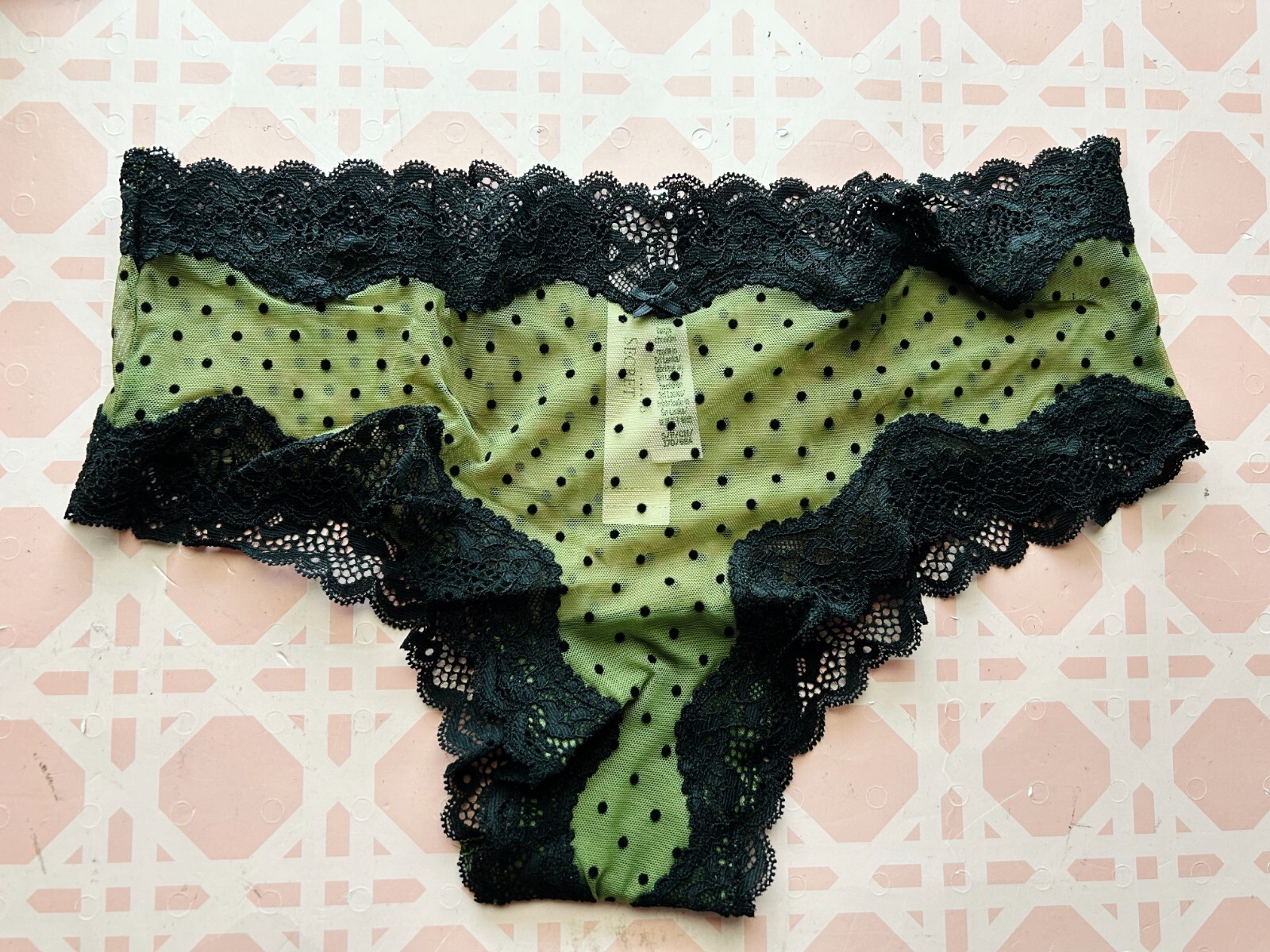 Nwt Victorias Secret Tease Lace & Mesh Trim Cheeky Panty Flocked Dot S