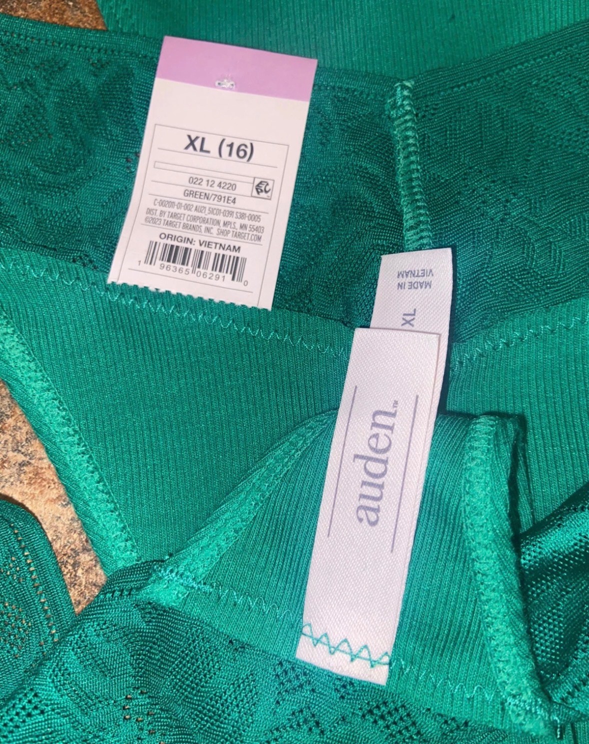 7x Auden XL (16) Thong Underwear Cotten Blend Lace Top Green Panties 7 Pack