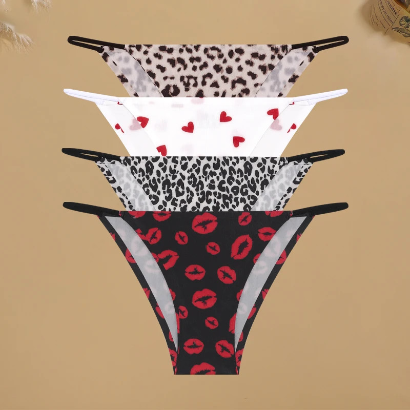 4 Pcs Women’s Graphic Print Briefs Seamless Lace Panties Breathable Low Waist