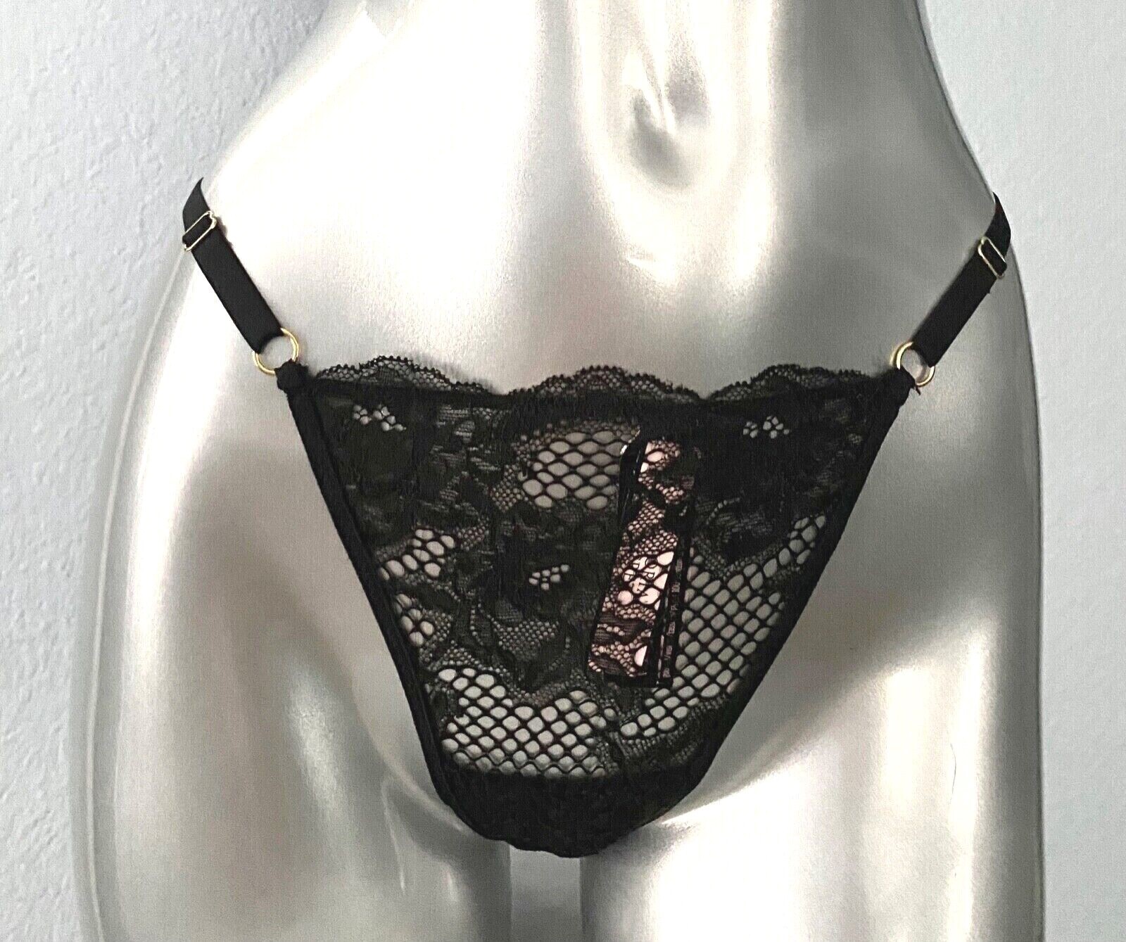 Victoria’s Secret V String Panty Sexy Black Floral Lace Fishnet M L XL 2XL