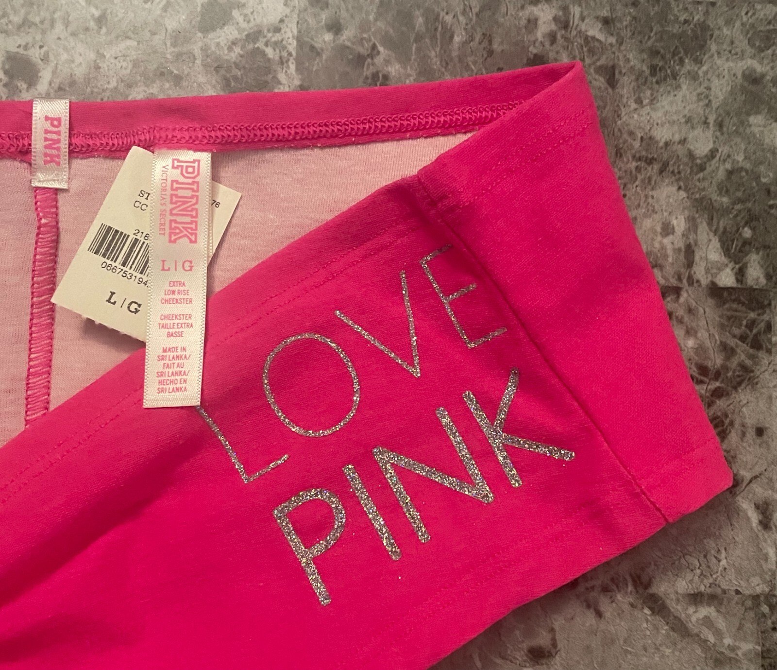 NWT VICTORIA’S SECRET PINK LARGE GLITTER LOGO BOW RUCHED RARE CHEEKSTER PANTIES