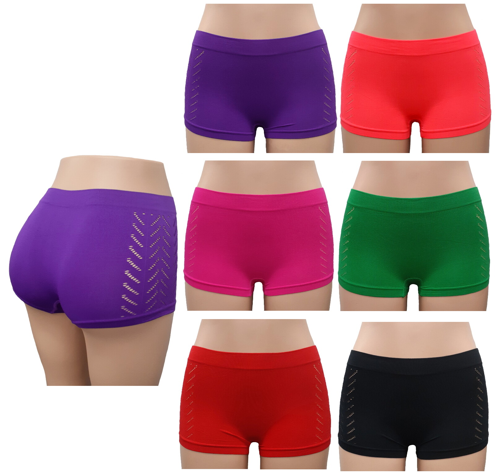 6 pc WOMEN UNDERWEAR BOYSHORTS BRIGHT COLORS SEAMLESS BOXER SHORTS PANTIES