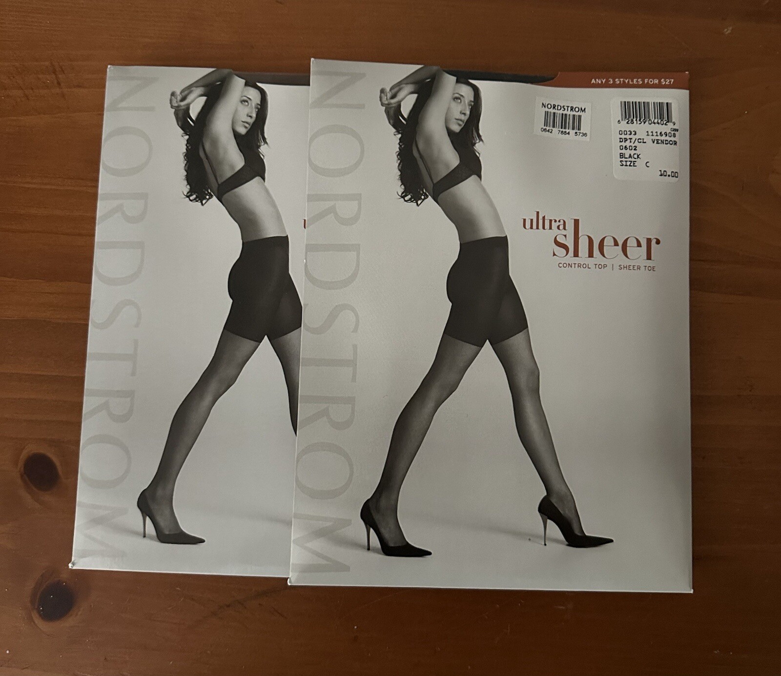 NEW Lot of 2 Nordstrom Pantyhose Ultra Sheer Size C Sheer Toe Mocha Beige Black