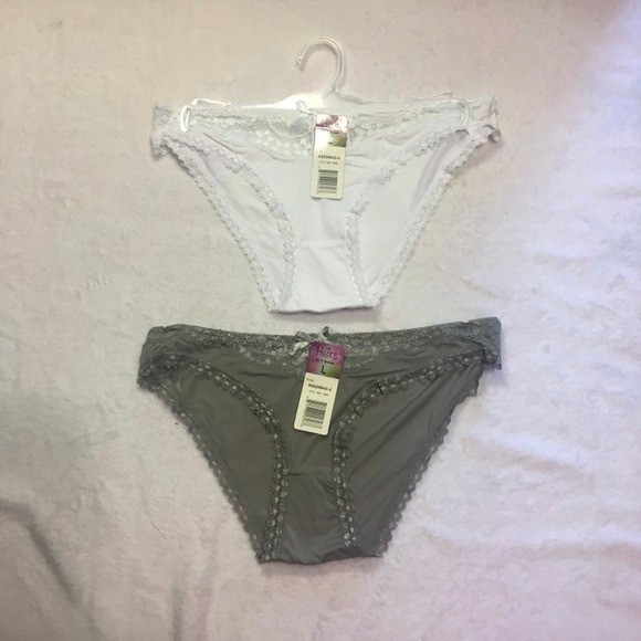 NWT Hers by Herman White/Gray Lace Trimmed Hipster Panties. Size M & L.