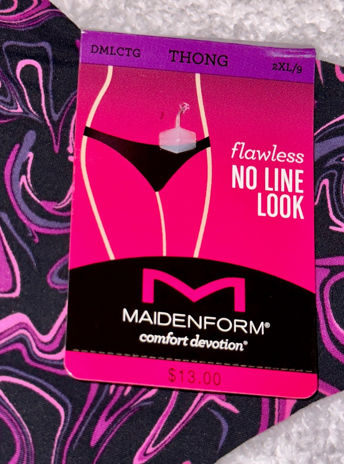 MAIDENFORM Flawless No Line Look Black Thong Panty Underwear Womens S M L XL 2XL