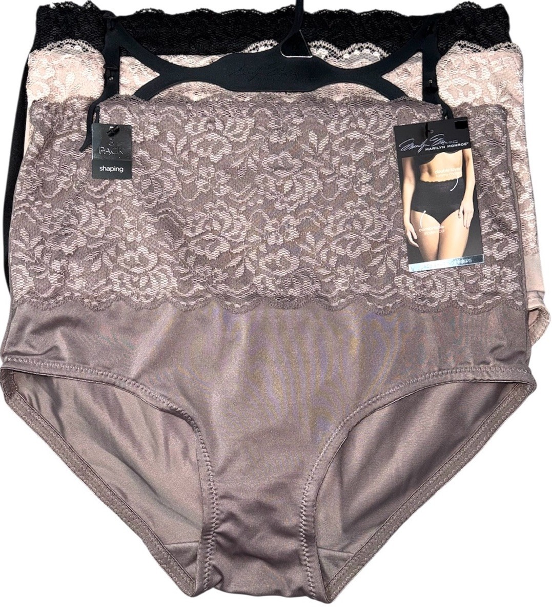 MARILYN MONROE Women’s 3 Pack LACE DOUBLE LAYER FIRM SHAPER BRIEF MM7305 Size 1X