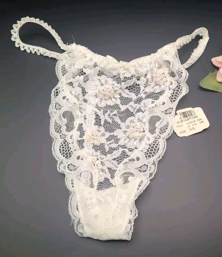 VTG M/L Victorias Secret 80’s 90’s T String G String Thong Panties Beaded Lace