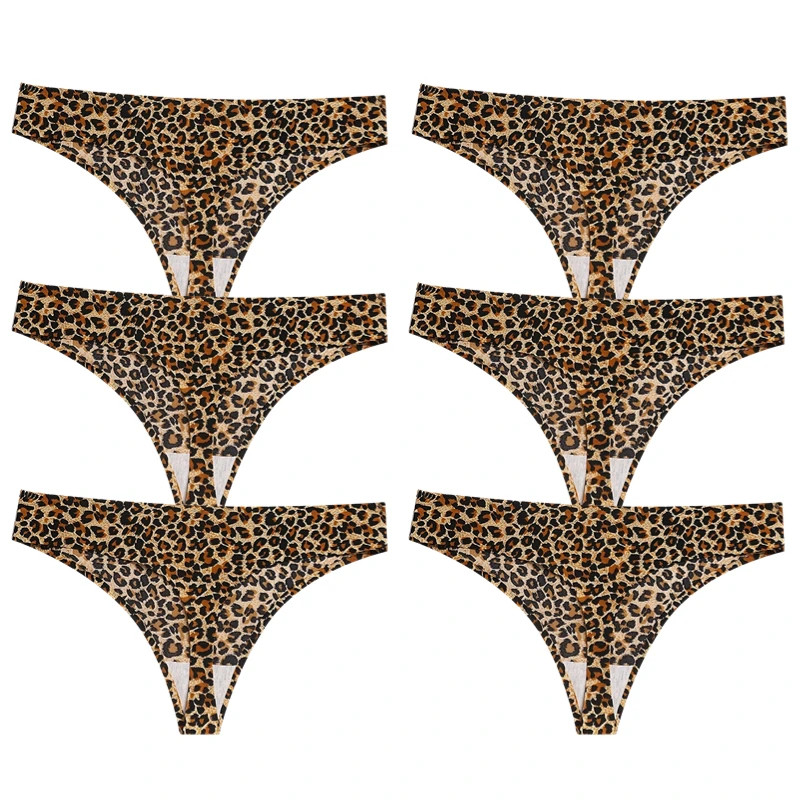 Leopard Print Thong Panties Underwear Seamless Low Rise Women’s Panty 6 Pcs