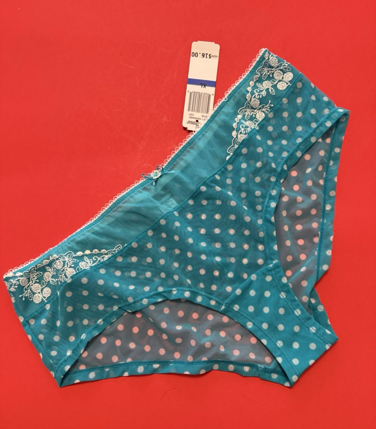 Blush Lingerie Women’s Mesh Lace Stretch Brief Panties Polka Dot Blue XL