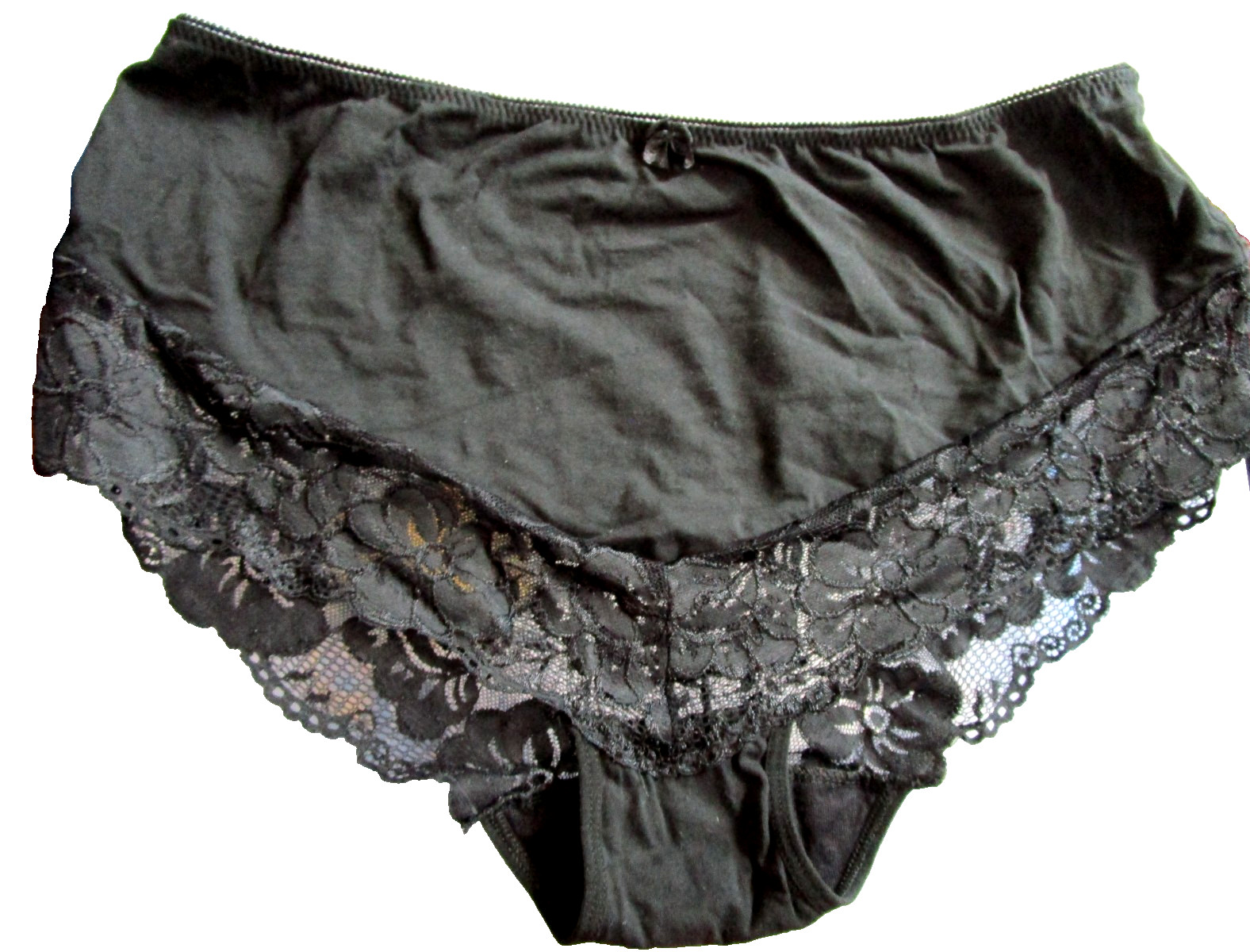 ASHLEY STEWART WIDE FLORAL LACE BLACK HIGH CUT BRIEFS COTTON PANTIES SEXY 18/20