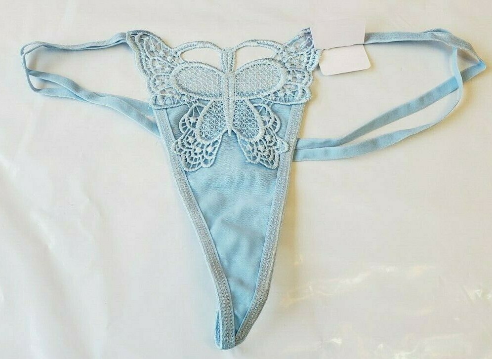 Rue 21 Women’s Mesh T-Back Thongs Blue Size MEDIUM Butterfly Front Hot!! NEW