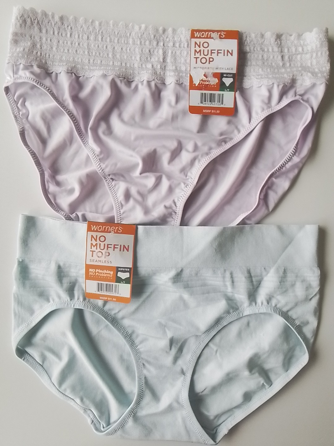 TWO (2) Warner’s Lace Hi Cut 5109J & Seamless Hipster Panty RU0501P Sz 7 / L NWT