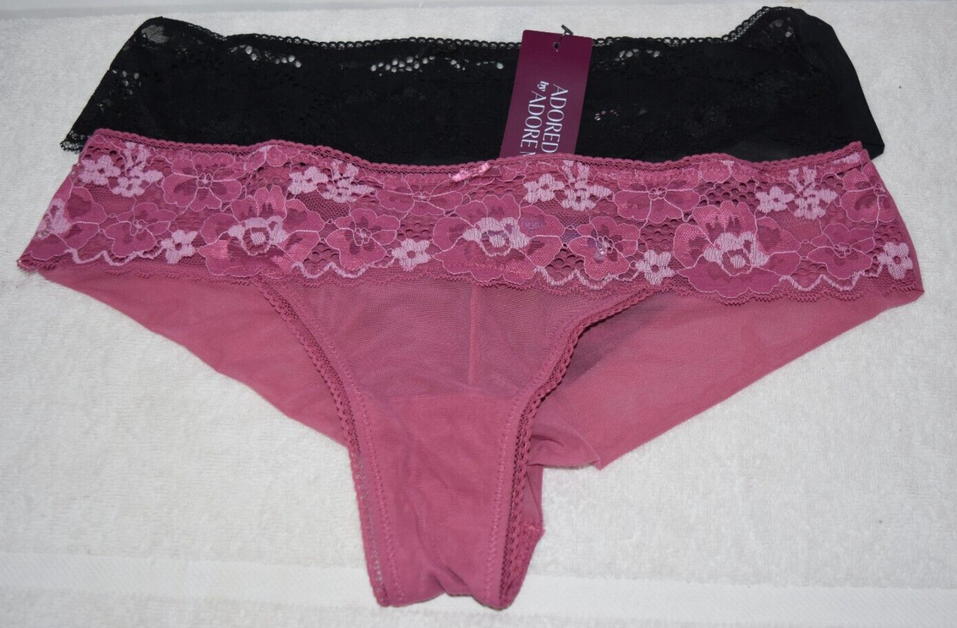 2 NWT Adorned Adore Me Textured Lace Mesh Cheeky Panties Lot Satin Bow 2X XXL
