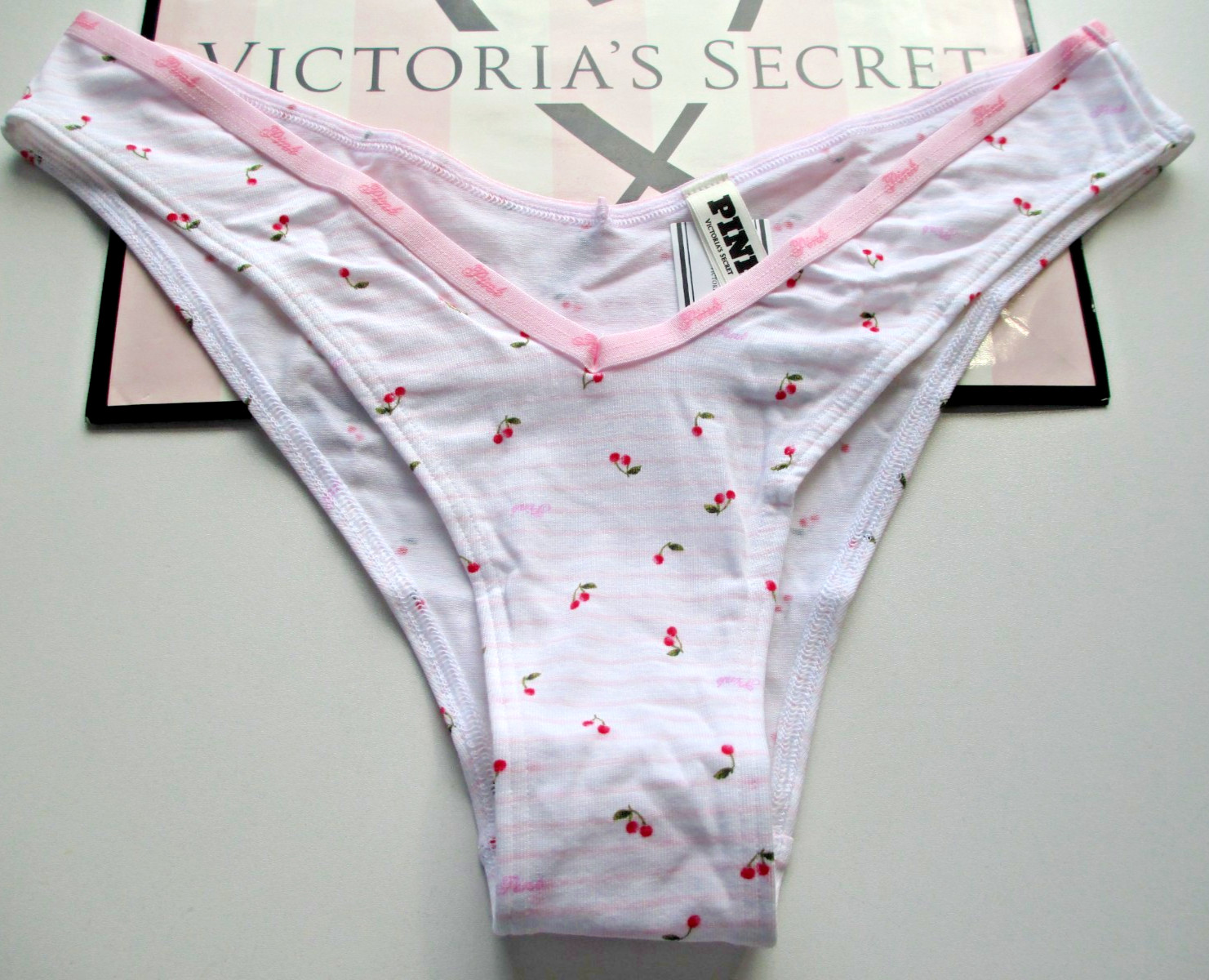 VICTORIA’S SECRET PINK Cotton Tanga High Leg Cheeky Panty S M L XL Pink Stripe