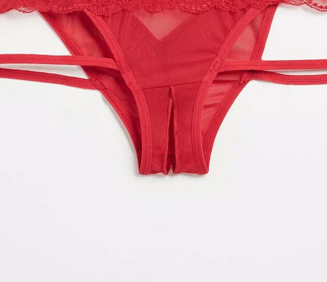 HONEYDEW INTIMATES PEEK-A-DEW LUCY OPEN CROTCH PANTY WITH CRYSTALS RED M NWT