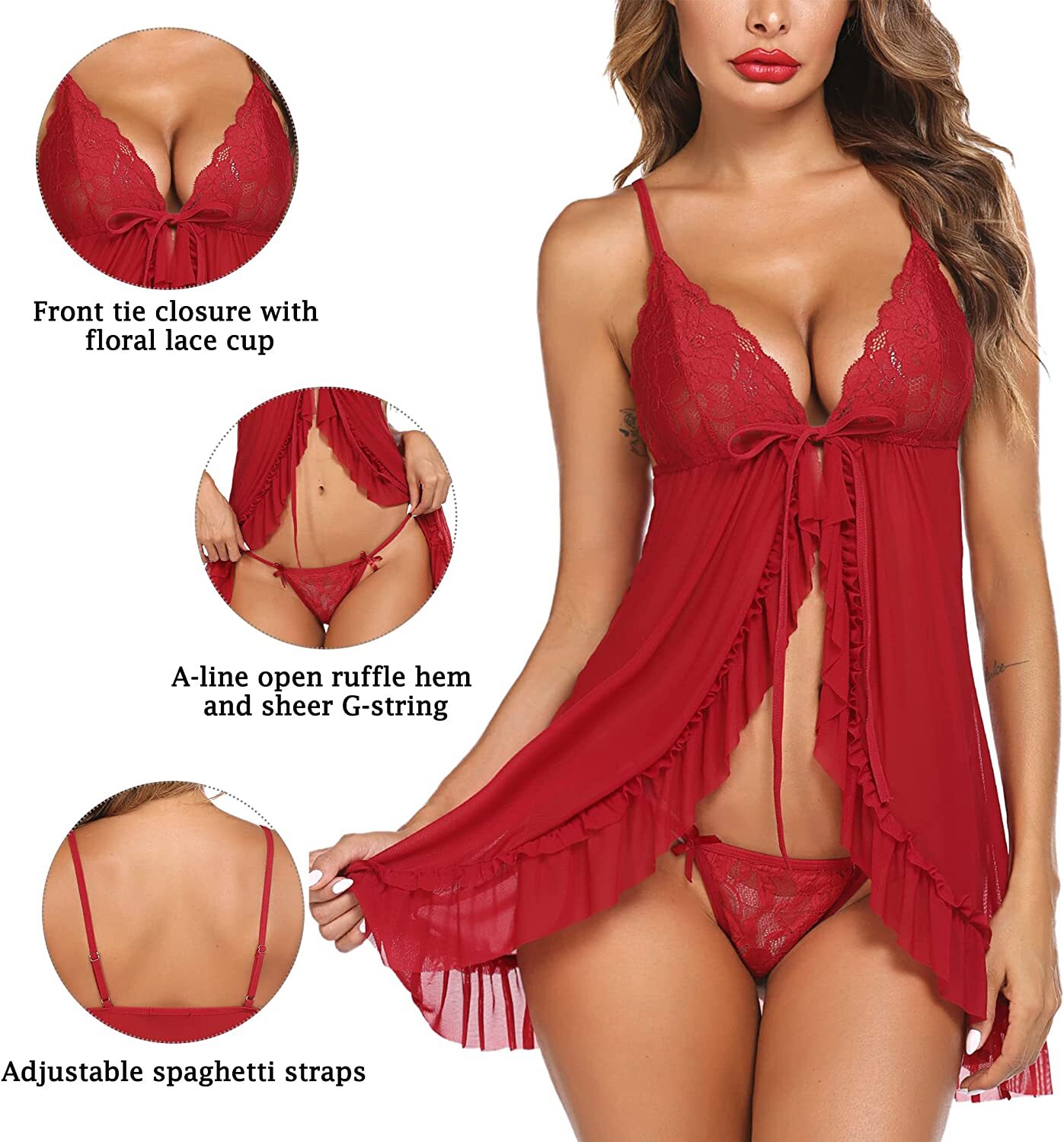Sexy Lingerie for Women Lace Babydoll Chemise Sleepwear Boudoir Outfits G-string