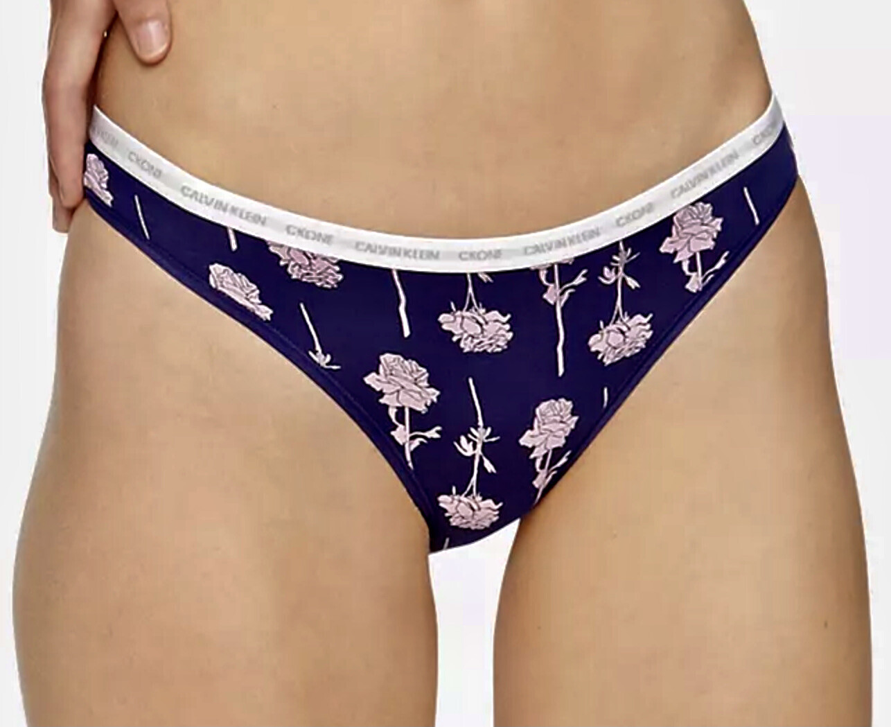 CALVIN KLEIN CK One Cotton Navy Blue Pink Floral Bikini Panty NEW Womens Sz M 6