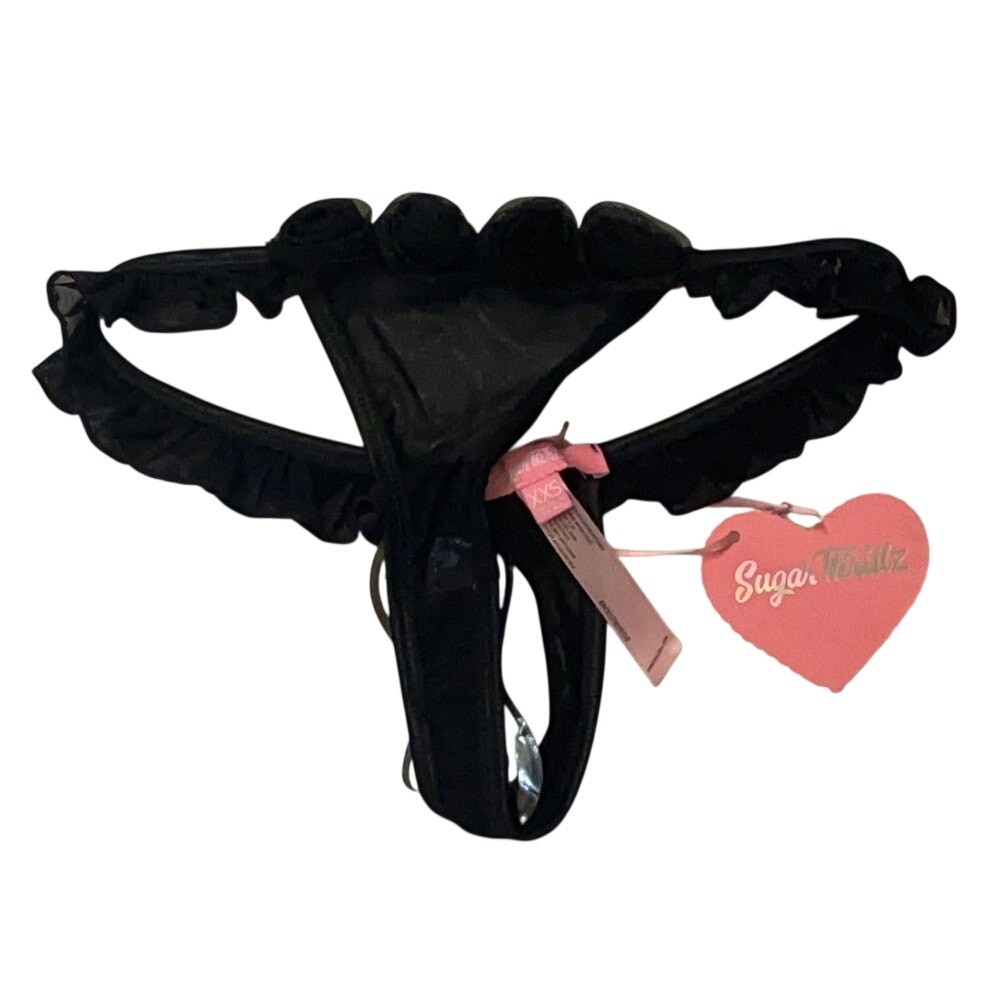 Sugar Thrillz X Dolls Kill Black Roses Panty Thong Size: XXS