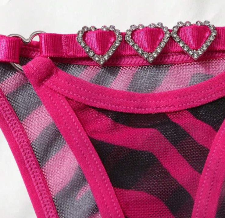 Women’s Hot Pink Zebra Rhinestones Kawaii Cute Sexy G-String Thong Panty size XL