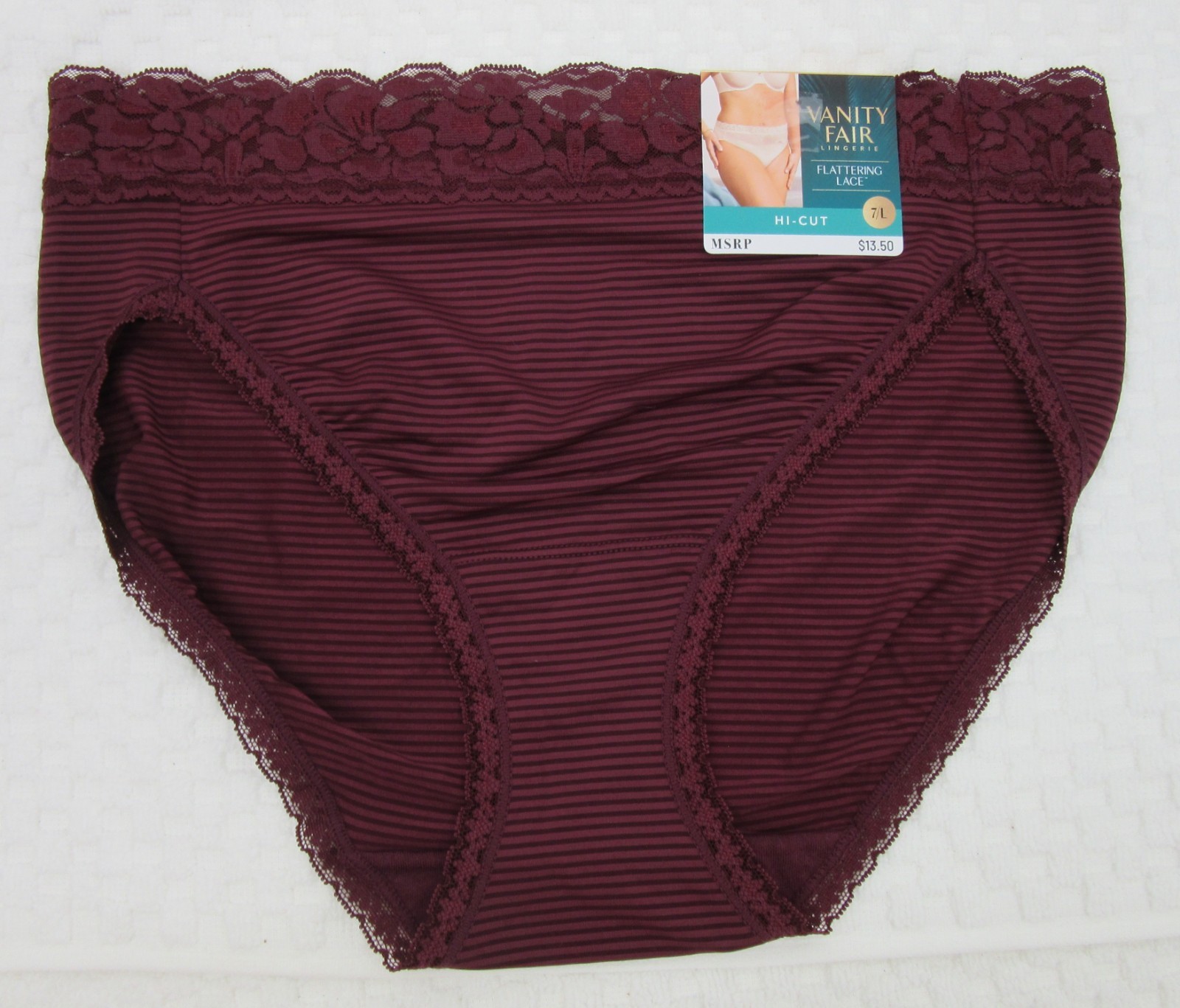 NWT set/3 VANITY FAIR FLATTERING LACE HI CUT 13280 STEELE BLUE PLUM RASPBERRY