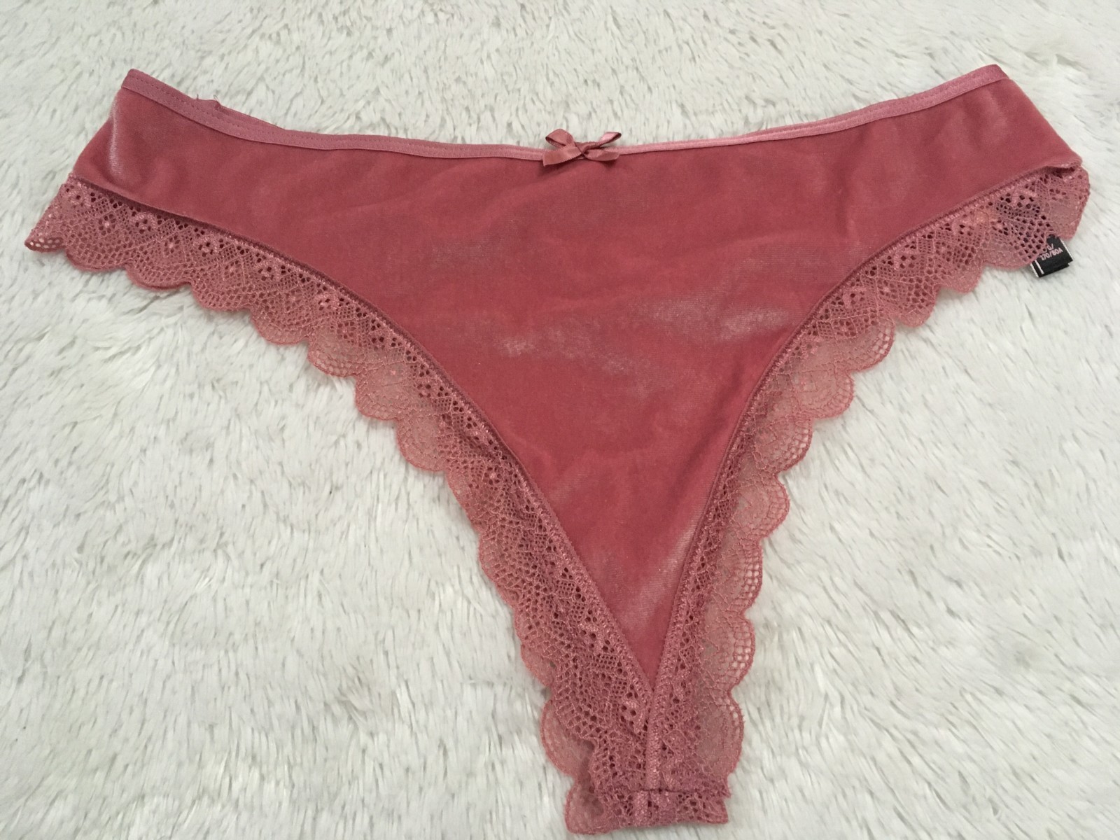 L Victoria’s Secret STRAPPY Shiny VELVET THONG Panty Open Cutout Lace Victoria
