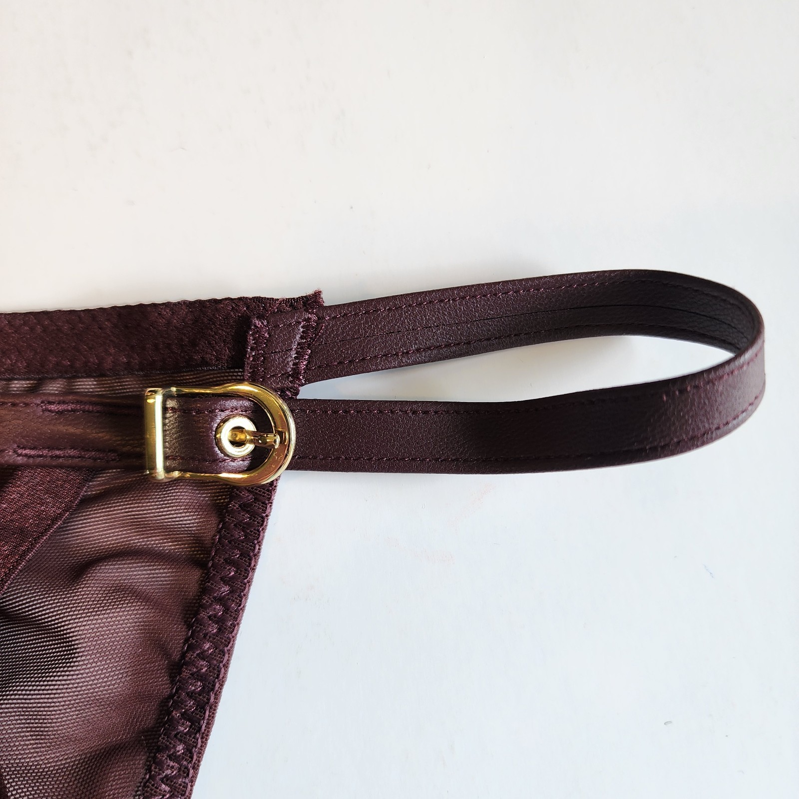 Victoria’s Secret String Bikini NWT Embroidered Logo Burgundy Lace Mesh Size S