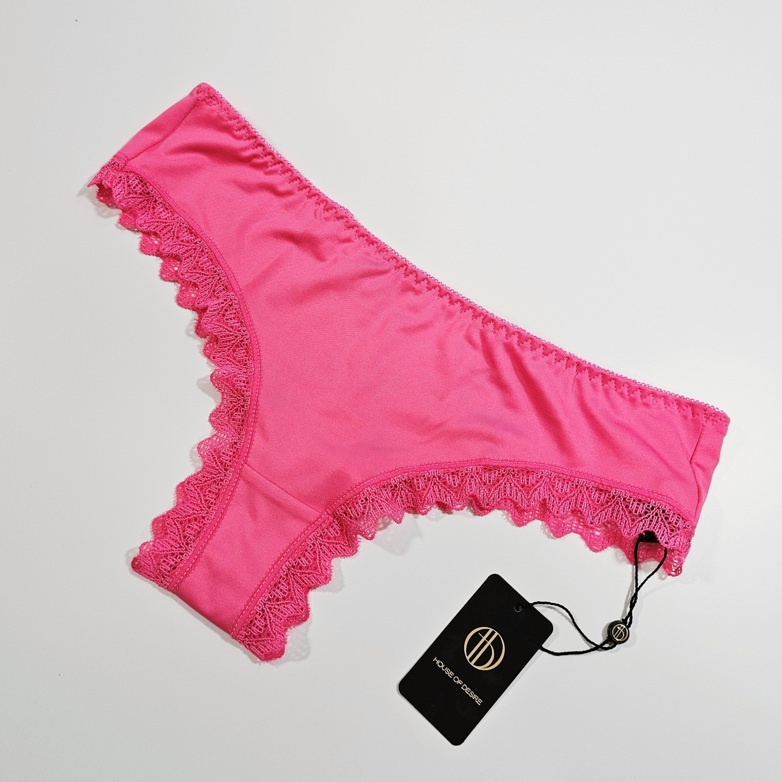 House of Desire Vera Microfiber Lace Heart Charm Cheeky Panty, French Rose, Sz M