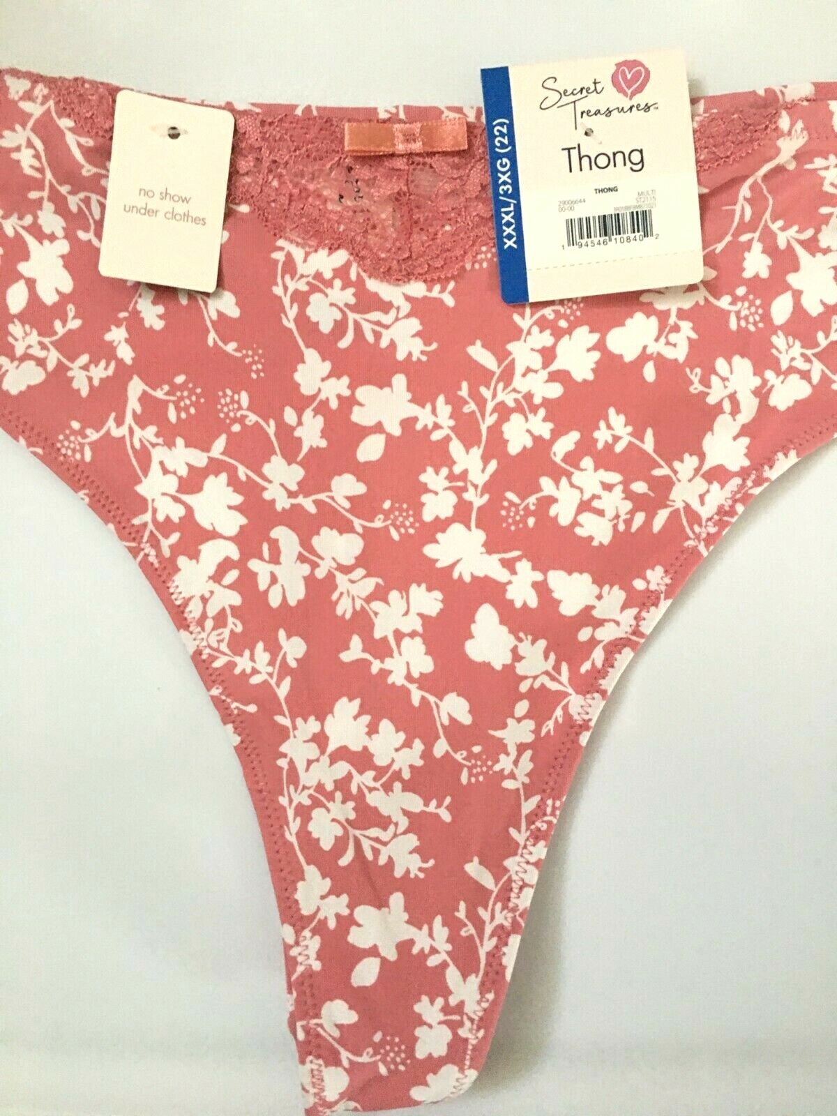 Womens Sexy Mauve Floral Thong Panties Size 3X No Show Lace Insert Smooth NWT