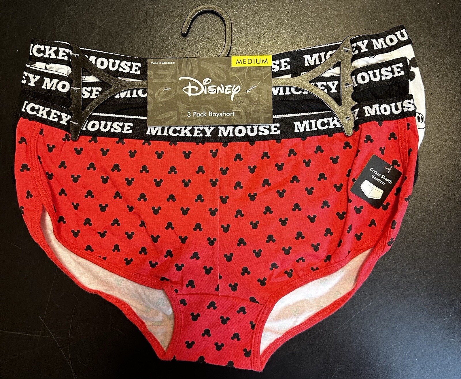 NWT Disney Mickey Mouse Women’s Cotton Boyshort Panties 3 Pair Pack Sz Medium